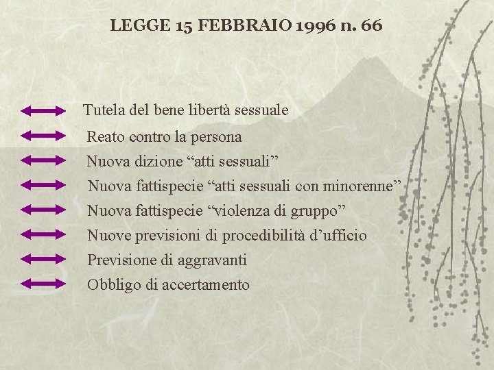 LEGGE 15 FEBBRAIO 1996 n. 66 Tutela del bene libertà sessuale Reato contro la
