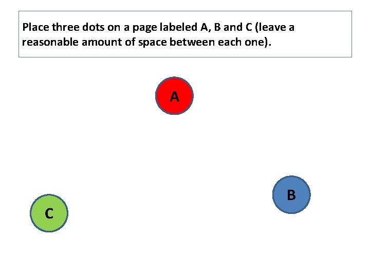 Place three dots on a page labeled A, B and C (leave a reasonable