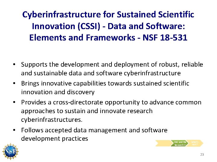 Cyberinfrastructure for Sustained Scientific Innovation (CSSI) - Data and Software: Elements and Frameworks -