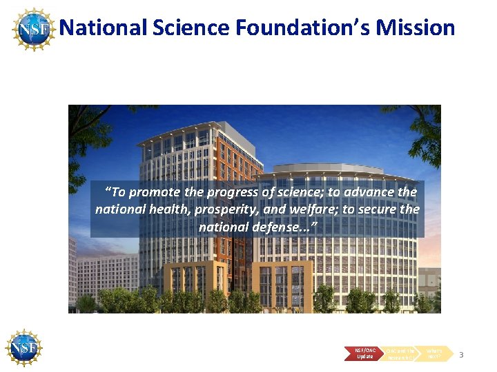 National Science Foundation’s Mission “To promote the progress of science; to advance the national
