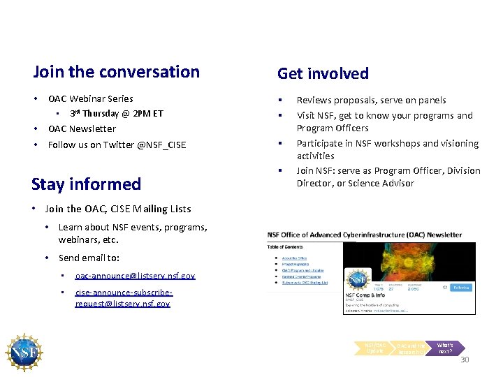 Join the conversation Get involved • OAC Webinar Series § § 3 rd •