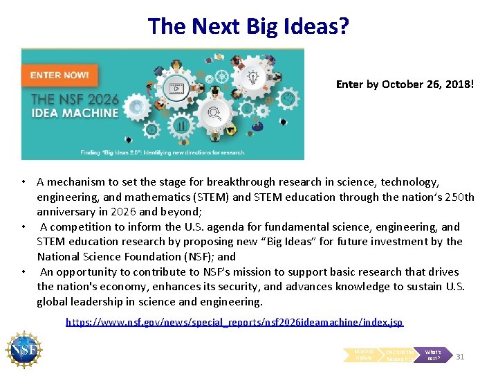 The Next Big Ideas? Enter by October 26, 2018! • A mechanism to set