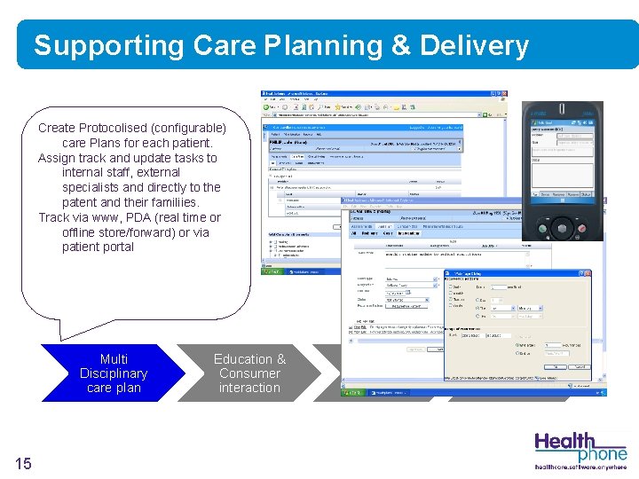 Supporting Care Planning & Delivery Create Protocolised (configurable) care Plans for each patient. Assign