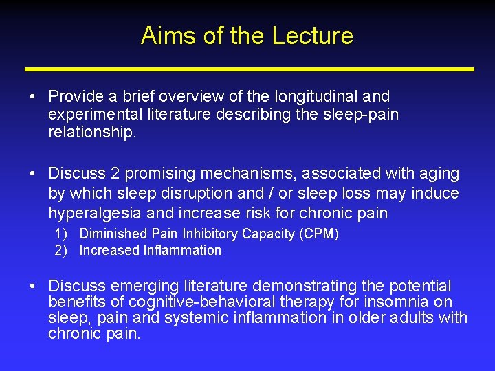 Aims of the Lecture • Provide a brief overview of the longitudinal and experimental