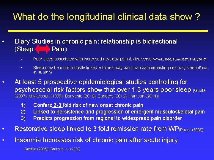 What do the longitudinal clinical data show ? • Diary Studies in chronic pain: