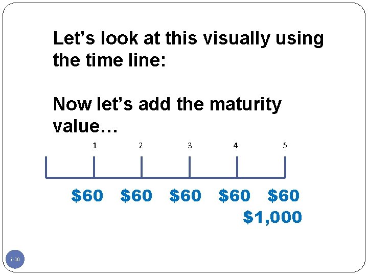 Let’s look at this visually using the time line: Now let’s add the maturity