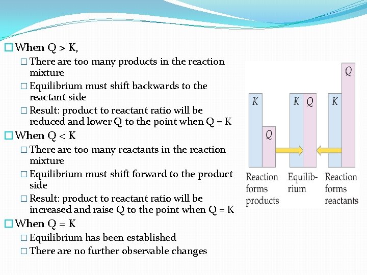�When Q > K, � There are too many products in the reaction mixture