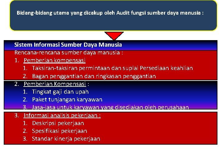 Bidang-bidang utama yang dicakup oleh Audit fungsi sumber daya manusia : Sistem Informasi Sumber