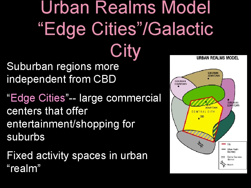 Urban Realms Model “Edge Cities”/Galactic City Suburban regions more independent from CBD “Edge Cities”--