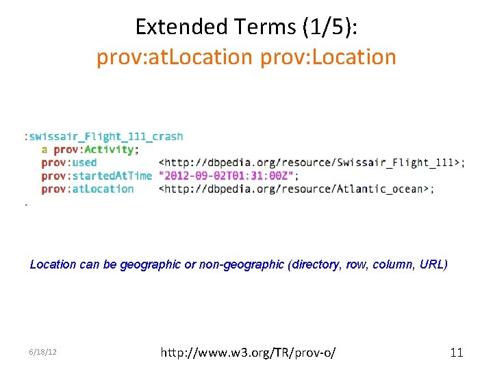 Extended Terms (1/5): prov: at. Location prov: Location can be geographic or non-geographic (directory,