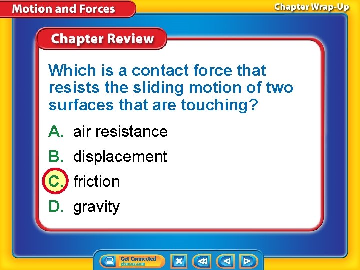 Which is a contact force that resists the sliding motion of two surfaces that