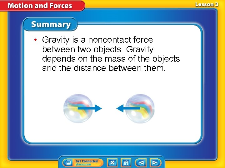  • Gravity is a noncontact force between two objects. Gravity depends on the