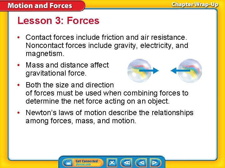 Lesson 3: Forces • Contact forces include friction and air resistance. Noncontact forces include