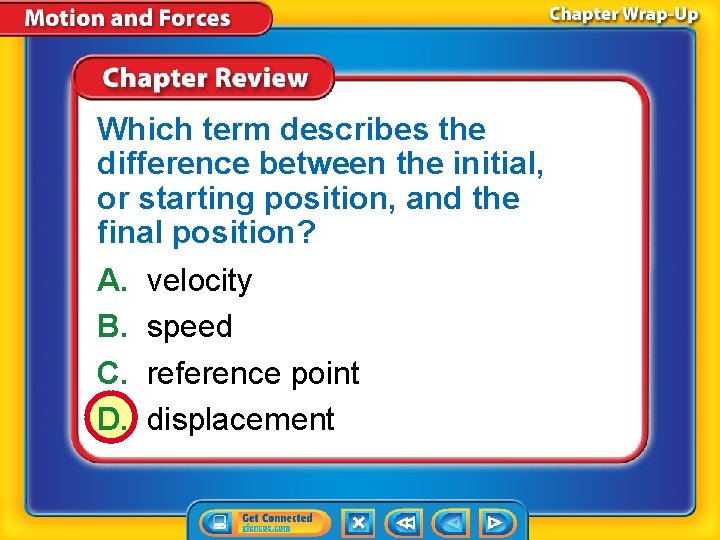 Which term describes the difference between the initial, or starting position, and the final Which term describes the difference between the initial, or starting position, and the final
