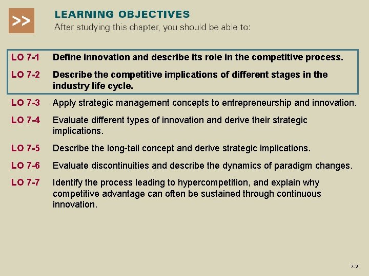 LO 7 -1 Define innovation and describe its role in the competitive process. LO