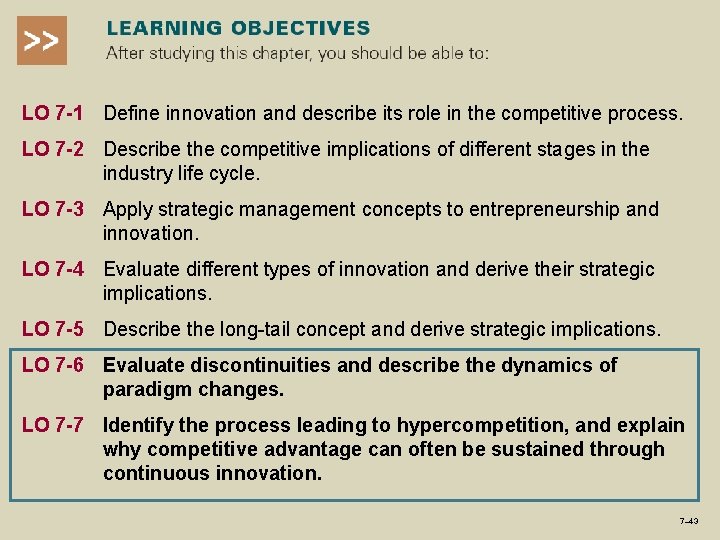 LO 7 -1 Define innovation and describe its role in the competitive process. LO