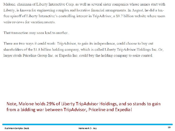 Note, Malone holds 29% of Liberty Trip. Advisor Holdings, and so stands to gain