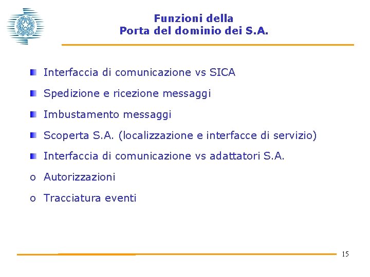 Funzioni della Porta del dominio dei S. A. Interfaccia di comunicazione vs SICA Spedizione