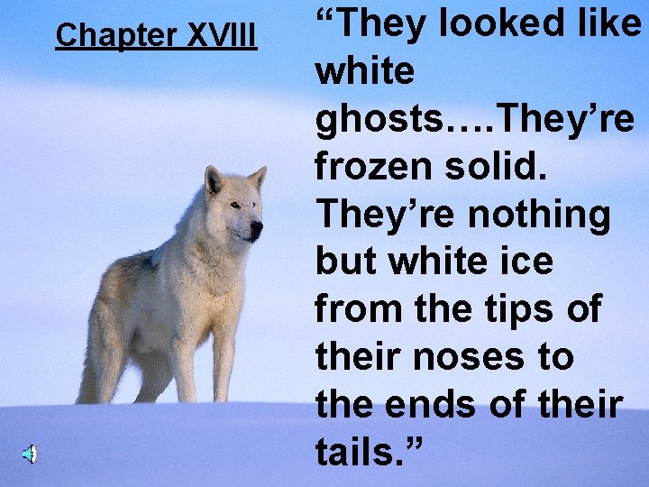Chapter XVIII “They looked like white ghosts…. They’re frozen solid. They’re nothing but white
