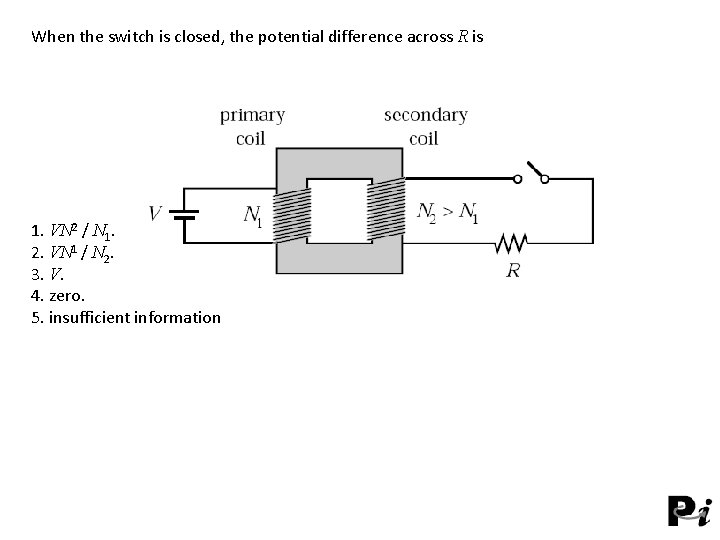 When the switch is closed, the potential difference across R is 1. VN 2