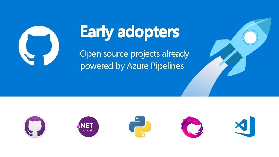 Early adopters Open source projects already powered by Azure Pipelines 