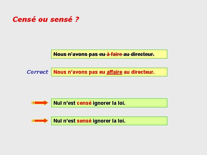 Censé ou sensé ? Nous n’avons pas eu à faire au directeur. Correct Nous