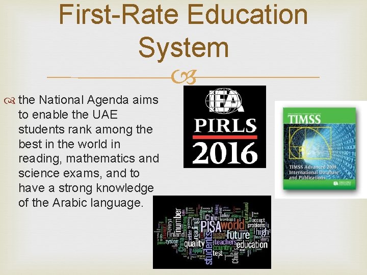 First-Rate Education System the National Agenda aims to enable the UAE students rank among