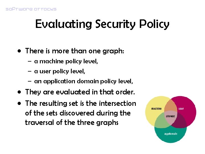 Software attacks Evaluating Security Policy • There is more than one graph: – a