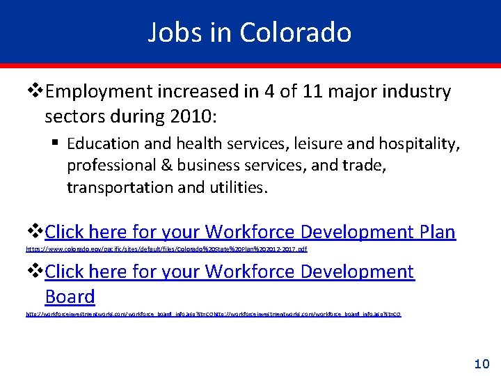 Jobs in Colorado v. Employment increased in 4 of 11 major industry sectors during