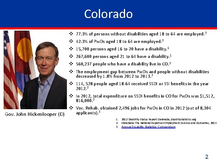 Colorado v 77. 3% of persons without disabilities aged 18 to 64 are employed.