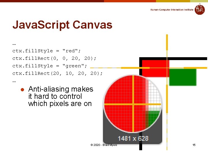 Java. Script Canvas … ctx. fill. Style = "red"; ctx. fill. Rect(0, 0, 20);