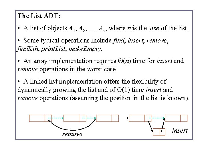 The List ADT: • A list of objects A 1, A 2, …, An,