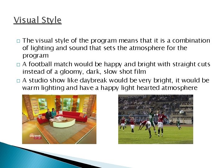 Visual Style � � � The visual style of the program means that it