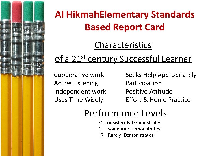 Al Hikmah. Elementary Standards Based Report Card Characteristics of a 21 st century Successful