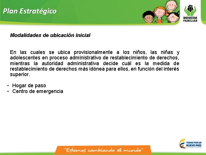 Plan Estratégico Modalidades de ubicación inicial En las cuales se ubica provisionalmente a los