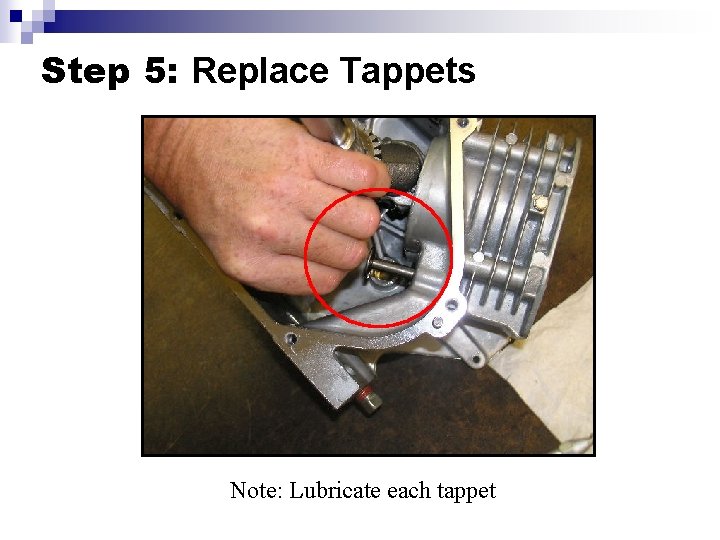 Step 5: Replace Tappets Note: Lubricate each tappet 