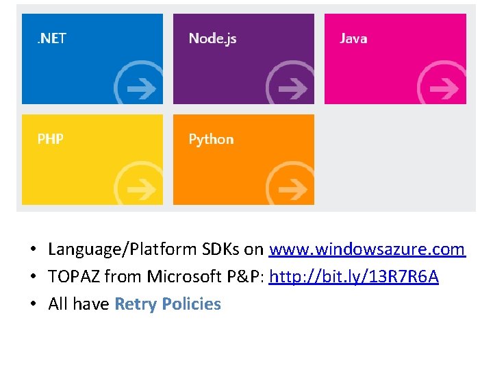  • Language/Platform SDKs on www. windowsazure. com • TOPAZ from Microsoft P&P: http: