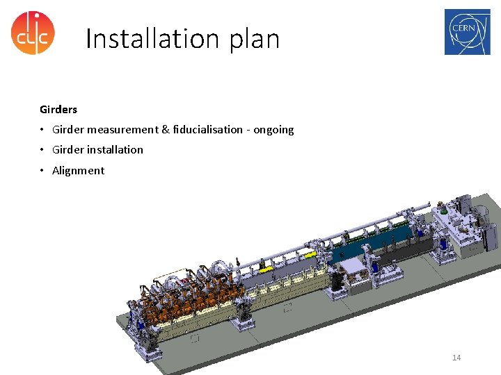 Installation plan Girders • Girder measurement & fiducialisation - ongoing • Girder installation •