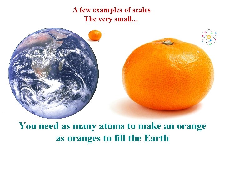 A few examples of scales The very small… You need as many atoms to