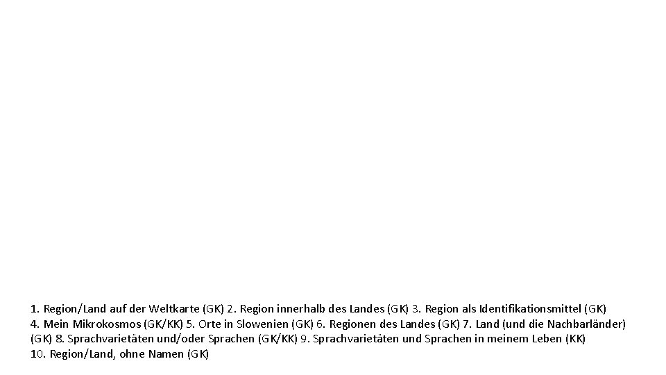 1. Region/Land auf der Weltkarte (GK) 2. Region innerhalb des Landes (GK) 3. Region