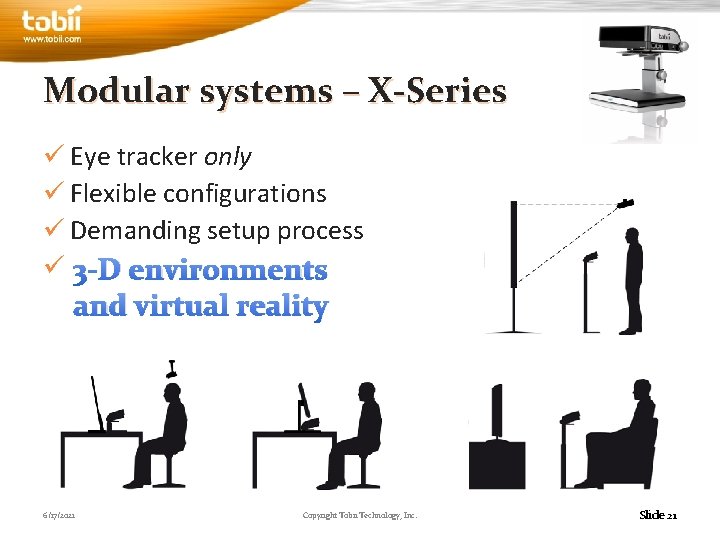 Modular systems – X-Series ü Eye tracker only ü Flexible configurations ü Demanding setup