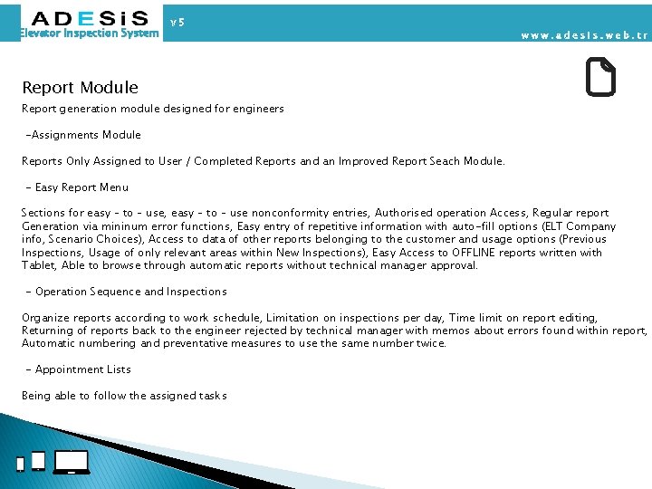 Elevator Inspection System Report Module Report generation module designed for engineers -Assignments Module Reports