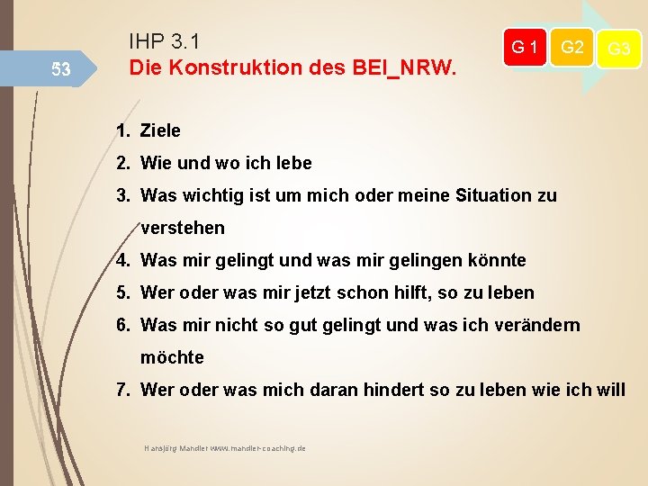 53 53 IHP 3. 1 Die Konstruktion des BEI_NRW. G 1 G 2 G