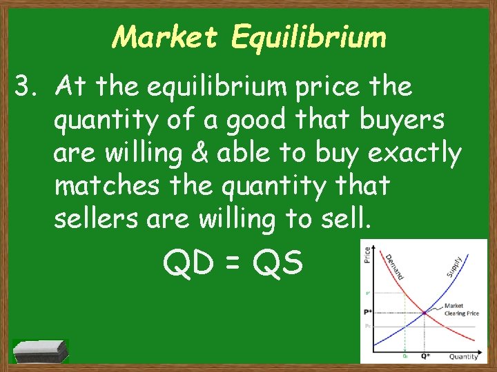 Market Equilibrium 3. At the equilibrium price the quantity of a good that buyers