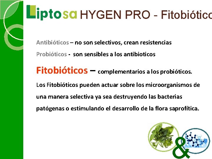 HYGEN PRO - Fitobiótico Antibióticos – no son selectivos, crean resistencias Probióticos - son