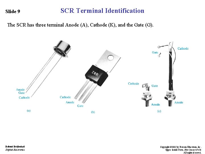 Slide 9 SCR Terminal Identification The SCR has three terminal Anode (A), Cathode (K),