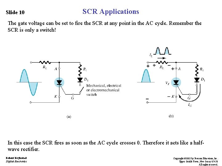 Slide 10 SCR Applications The gate voltage can be set to fire the SCR