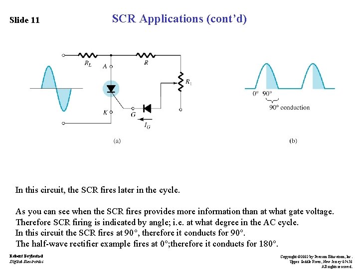 Slide 11 SCR Applications (cont’d) In this circuit, the SCR fires later in the