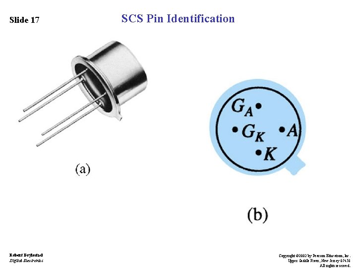 Slide 17 Robert Boylestad Digital Electronics SCS Pin Identification Copyright © 2002 by Pearson