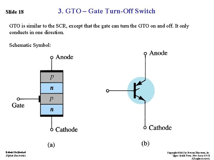 Slide 18 3. GTO – Gate Turn-Off Switch GTO is similar to the SCR,